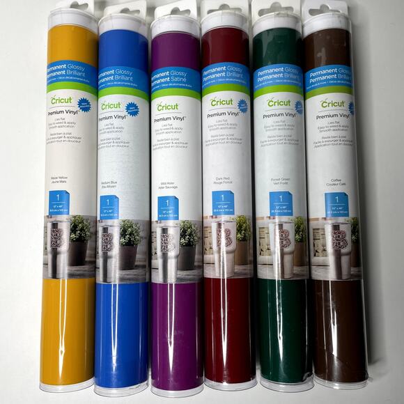 Lot of 6 — Cricut PERMANENT GLOSSY Premium Vinyl Sheets Rolls — Mixed Colors NEW - Picture 1 of 10